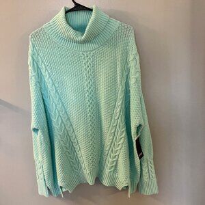 NWT ANA Turtleneck Cable Knit Sweater Aqua XL